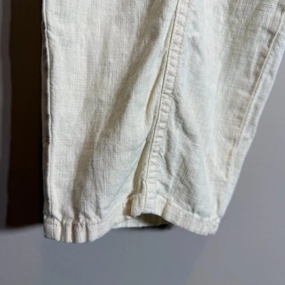 Zara Linen Straight Leg Pants Womens 31 Ivory Lagenlook Minimalist Beach Coastal
